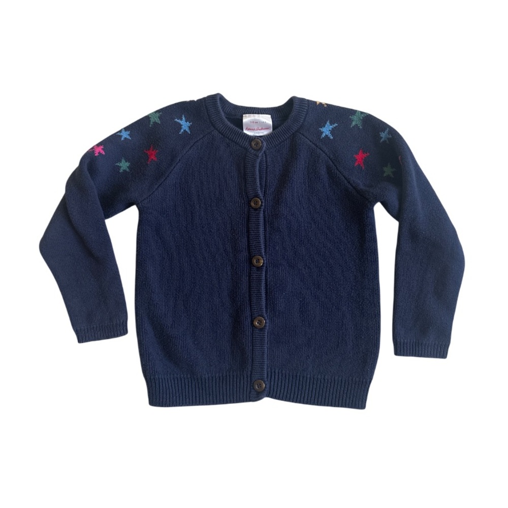 Hanna Anderson Navy Blue Cotton Cardigan Knit Cozy Star Print Sweater Girls Sz 5